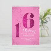 Moderner 16. Geburtstag 16 . Geburtstag Pink Glitz Einladung (Stehend Vorderseite)