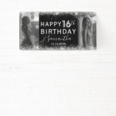 Moderner 16. Silberner Glitzer & Foto Geburtstag Banner (InSitu)