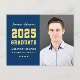 Moderner 2025 Graduate Navy Yellow Foto Abschluss Einladungspostkarte