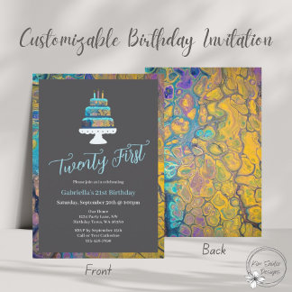 Moderner 21. Geburtstag mit Blue Cake Einladung