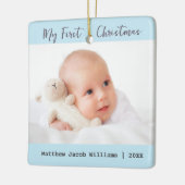 Moderner 2-Foto Baby's First Christmas Keepake Keramikornament (Links)