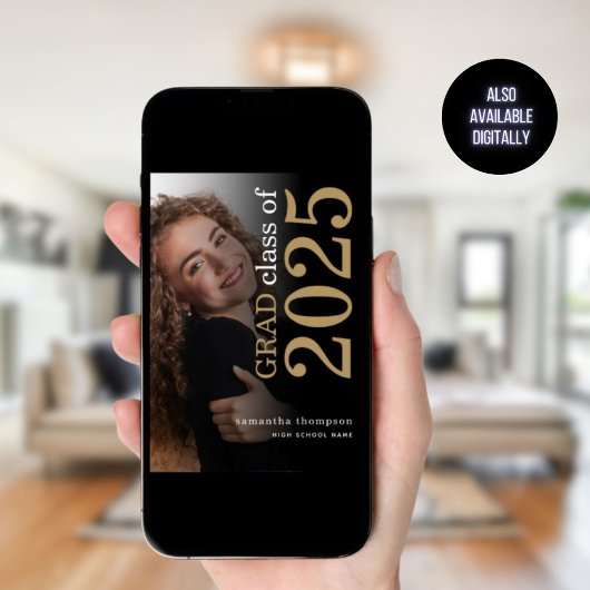 Moderner 2-Foto Black Gold 2023 Abschluss Ankündigung