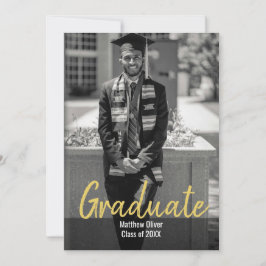 Moderner 2-Foto Black & Gold Abschluss Einladung