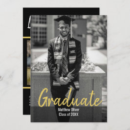 Moderner 2-Foto Black & Gold Abschluss Einladung