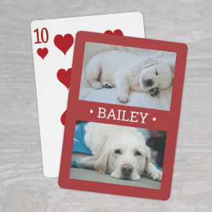 Moderner 2-Foto Hund oder irgendein Name Rot und W Spielkarten