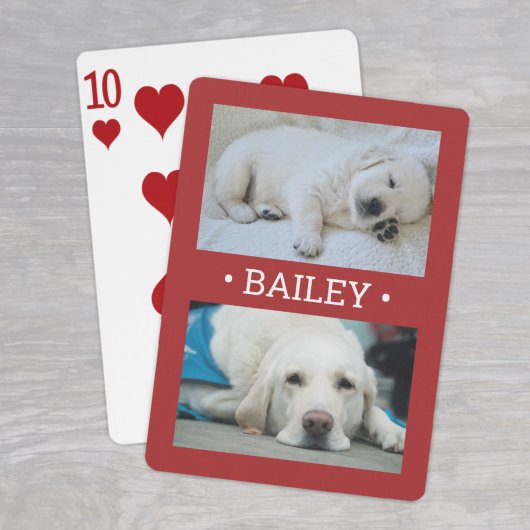 Moderner 2-Foto Hund oder irgendein Name Rot und W Spielkarten