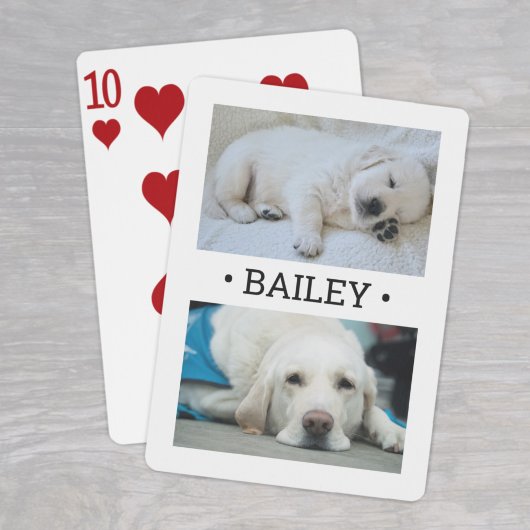 Moderner 2-Foto Hund oder Name weiß und schwarz Spielkarten