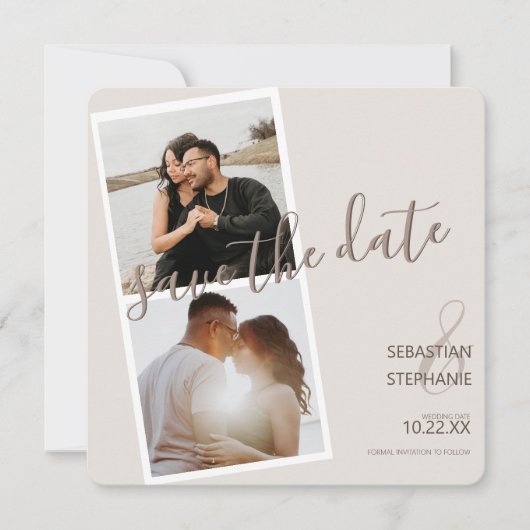 Moderner 2-Foto-Streifen | Ankündigung der Verlobu (Vorderseite)