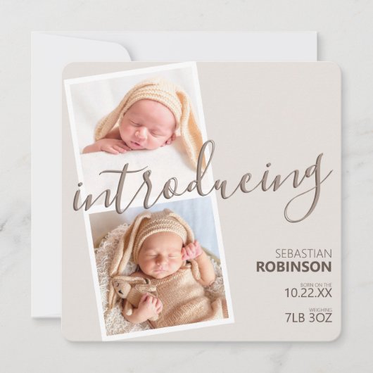 Moderner 2-Foto-Streifen | Neutrale Geburt Ankündigung (Vorderseite)