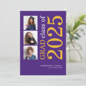 Moderner 3 Foto 2025 Lila Gelber Abschluss Ankündigung (Stehend Vorderseite)