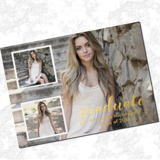 Moderner 3-Foto-Abschluss Folie Einladungspostkarte