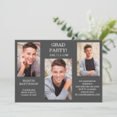 Moderner 3-Foto-Abschluss grau (bearbeitbar) in Einladung (Stehend Vorderseite)
