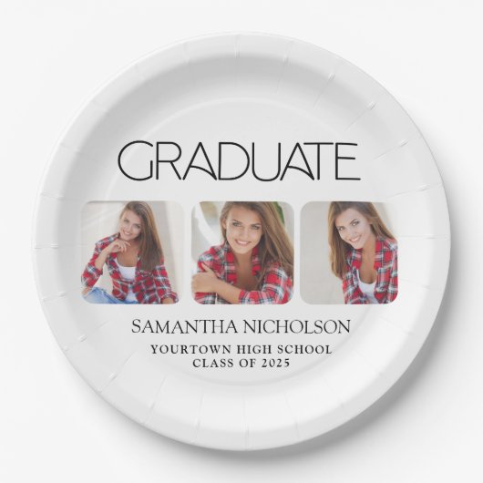 Moderner 3-Foto-Abschluss Sleek Pappteller (Vorderseite)