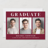 Moderner 3 Foto Burgund Abschluss Ankündigung (Vorderseite)