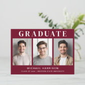 Moderner 3 Foto Burgund Abschluss Ankündigung (Stehend Vorderseite)