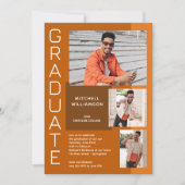 Moderner 3 Foto Burnt Orange Abschluss Einladung (Vorderseite)