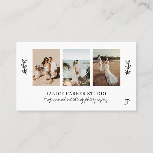 Moderner 3-Foto-Collage Hochzeitsfotograf Visitenkarte (Vorderseite)