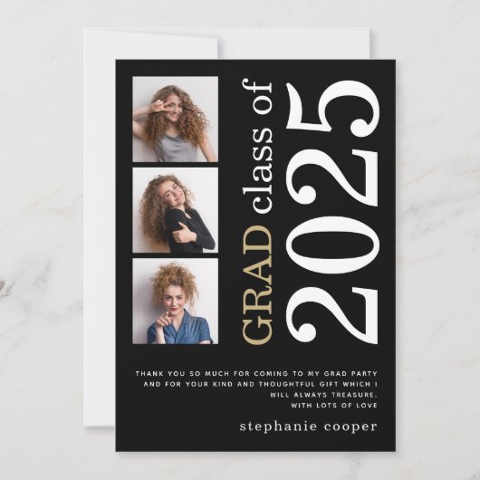 Moderner 3 Foto Fett Text 2023 Schwarzer Abschluss Dankeskarte (Vorderseite)