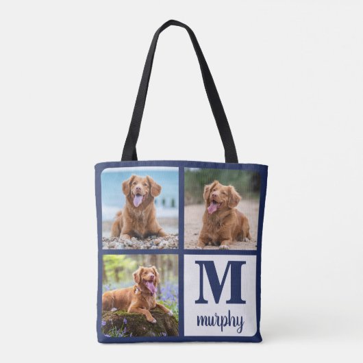 Moderner 3 Foto Monogramm Hund Lover Tasche (Rückseite)