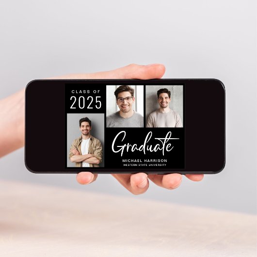 Moderner 3 Foto Script Black Abschluss Ankündigung