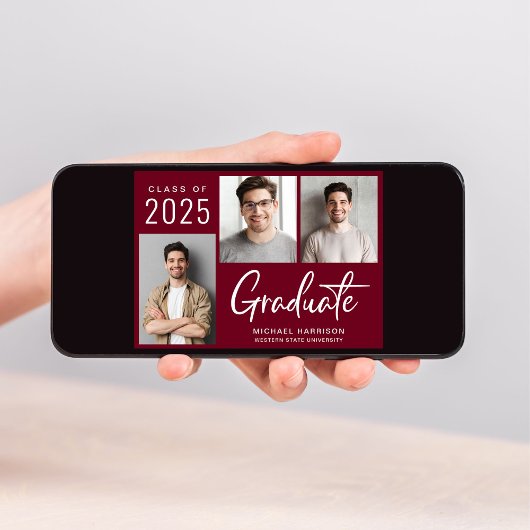 Moderner 3 Foto Script Burgundy Abschluss Ankündigung