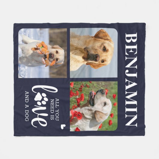 Moderner 3-Fotolack-Hund Personalisiert Fleecedecke (Vorderseite (Horizontal))