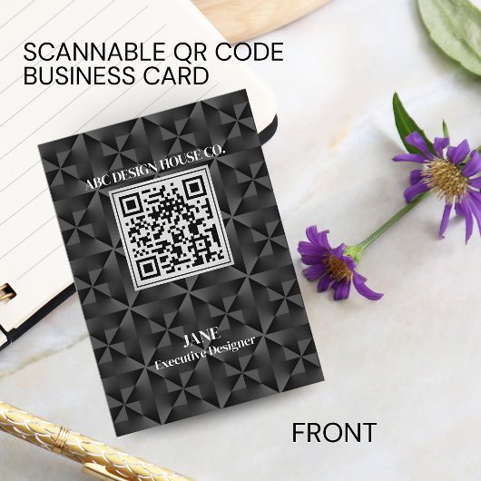 Moderner 3D-Gradient Black Beruflich QR-Code Visitenkarte