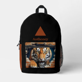 Moderner 3D-Tiger mit anpassbarem Namen Bedruckter Rucksack