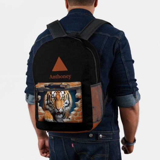 Moderner 3D-Tiger mit anpassbarem Namen Bedruckter Rucksack (Insitu (Modell))