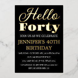 Moderner 40. Geburtstag Black Gold Foil QR Code 40 Folieneinladung