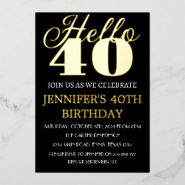 Moderner 40. Geburtstag Black Gold Foil QR Code 40 Folieneinladung