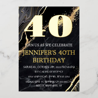 Moderner 40. Geburtstag Black Gold Foil QR Code Folieneinladung