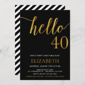 Moderner 40. Geburtstag HELLO 40 Erwachsene Geburt Einladung (Vorne/Hinten)