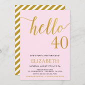 Moderner 40. Geburtstag HELLO 40 Erwachsene Geburt Einladung (Vorne/Hinten)