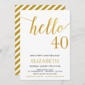 Moderner 40. Geburtstag HELLO 40 Erwachsene Geburt Einladung (Vorne/Hinten)