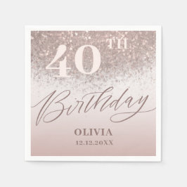 Moderner 40. Geburtstag Party Rose Gold Glitzer Serviette