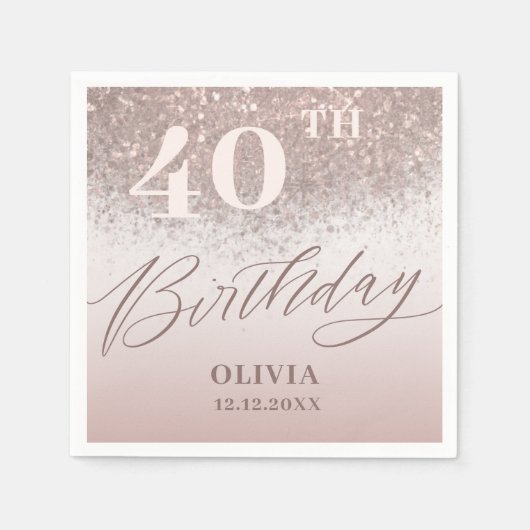 Moderner 40. Geburtstag Party Rose Gold Glitzer Serviette (Vorderseite)