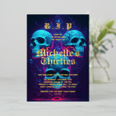 Moderner 40. Geburtstag RIP Dreißiger Neon Skull Folieneinladung (Stehend vorne)