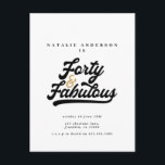 Moderner 40 Jahre alt und wunderschöner schwarz-we Postkarte<br><div class="desc">Moderne 40. Geburtstagstypografie,  Schwarz-Weiß-Geburtstagseinladung,  cooles Retro-Script-Text monochrome Design. Teil einer Sammlung.</div>