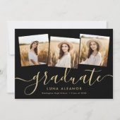 Moderner 4-Foto Abschluss Collage Black and Gold Ankündigung (Vorderseite)