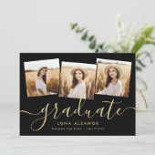 Moderner 4-Foto Abschluss Collage Black and Gold Ankündigung (Stehend Vorderseite)