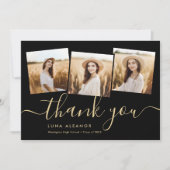 Moderner 4-Foto Abschluss Collage Black and Gold Dankeskarte (Vorderseite)