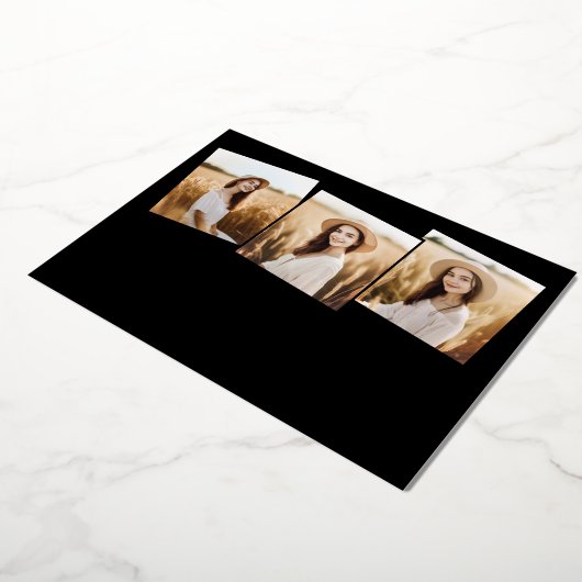 Moderner 4-Foto Abschluss Collage Black and Gold Folieneinladung (Gedreht)