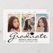 Moderner 4-Foto Collage Black Script Abschluss Ankündigung (Vorne/Hinten)