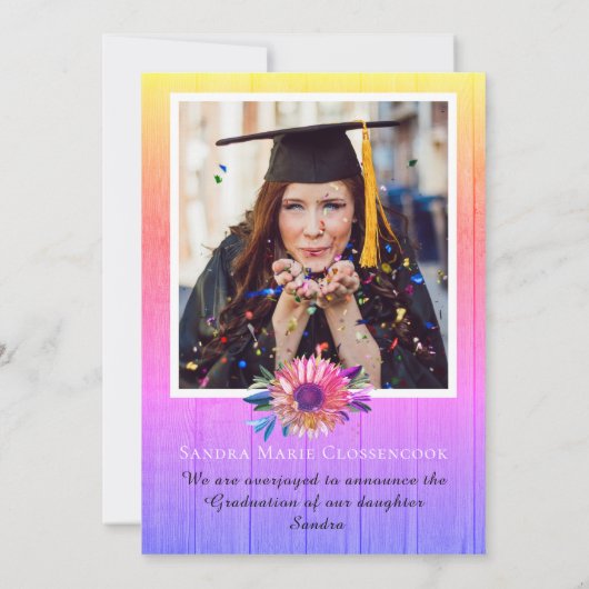 Moderner 4-Foto Collage Rainbow-Abschluss Ankündigung (Rückseite)