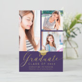 Moderner 4-Foto Collage Script Lila Abschluss Ankündigung (Stehend Vorderseite)