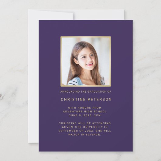 Moderner 4-Foto Collage Script Lila Abschluss Ankündigung (Rückseite)