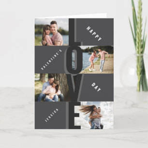 Moderner 4-Foto-Couple Black Valentine's Day gekla Feiertagskarte