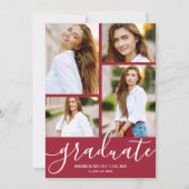 Moderner 4 Foto Crimson Abschluss Ankündigung (Vorderseite)