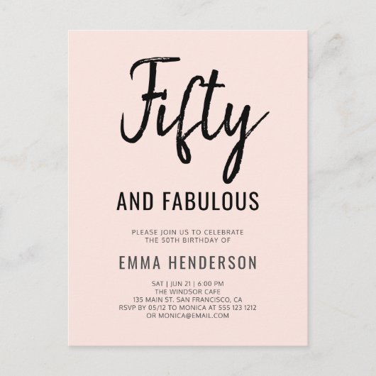 Moderner 50. Geburtstag Einladungspostkarte (Vorderseite)